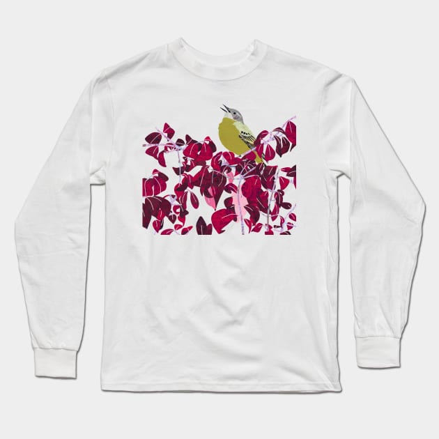 Yellow Wagtail Singing on the Euonymus Long Sleeve T-Shirt by MarbleCloud